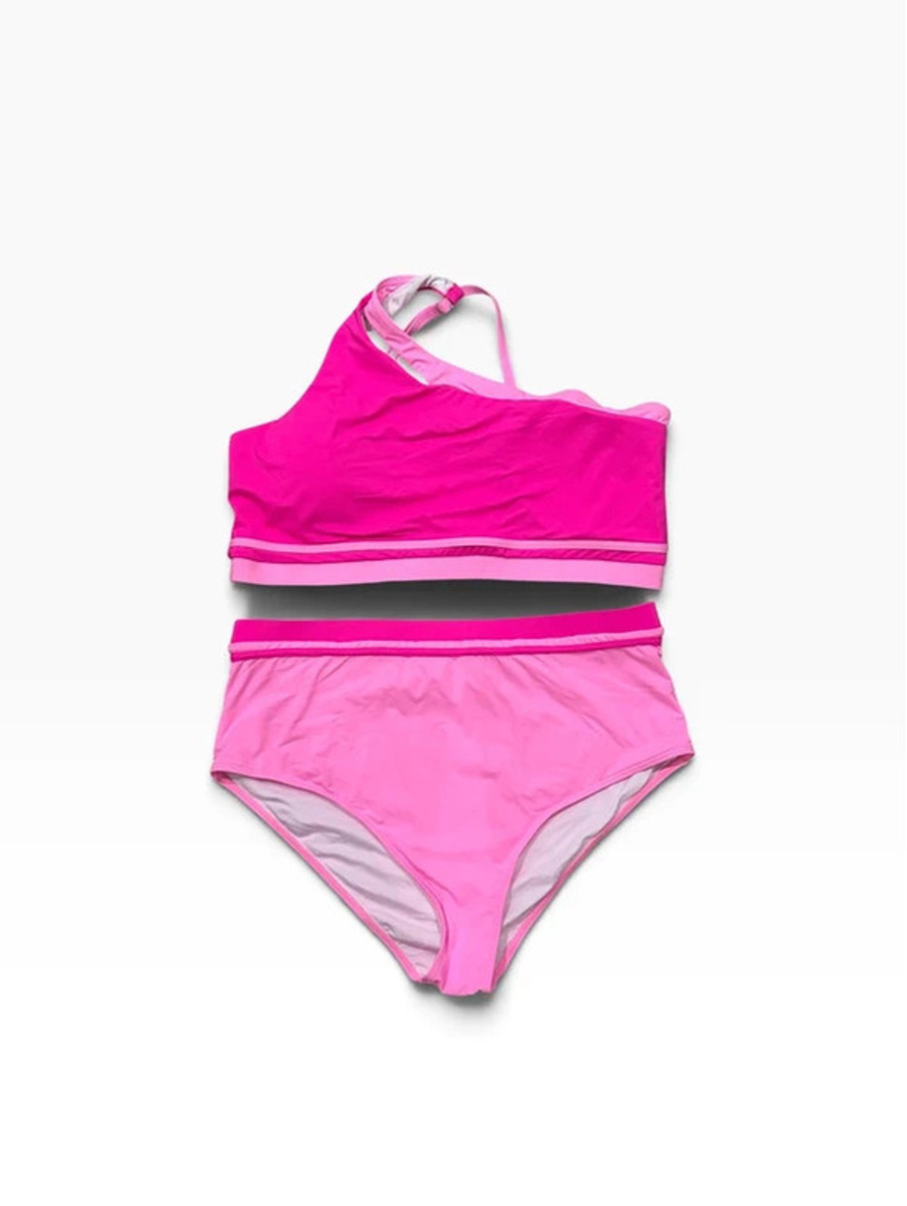 Aqua Eve Women’s Plus Size 20W Pink Two Piece High Waisted One Shoulder Swimsuit
